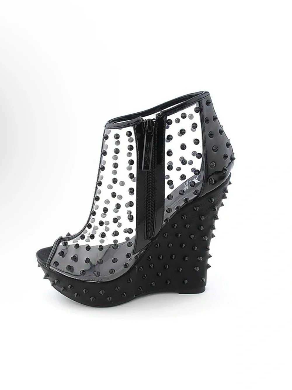 Women’s Black Studded Clear Wedge Bootie